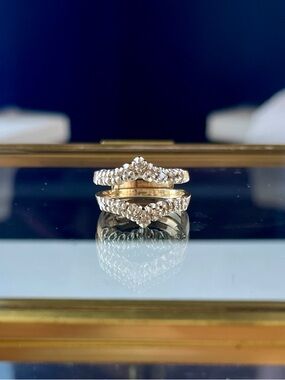 1940’s 14k Gold Two-Tone Diamond Chevron Ring Enhancer, size 6